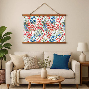 Watercolor Wildflower Poppy Daisy Wood Tapestry
