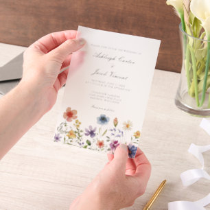 Watercolor Wildflower Pretty Spring Garden Wedding Vellum Invitations