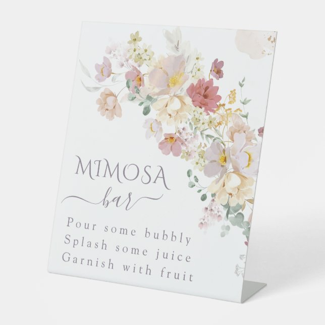 Watercolor Wildflower Purple Spring Bridal mimosa Pedestal Sign (Front)
