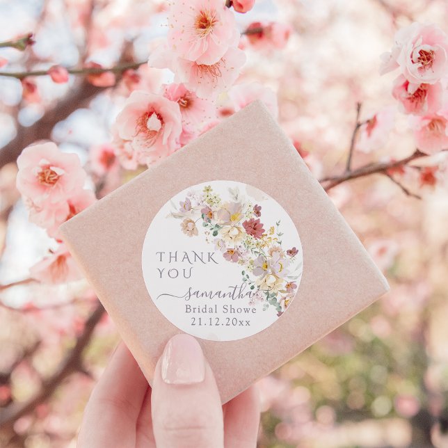 Watercolor Wildflower Purple Spring Bridal Shower Classic Round Sticker (Creator Uploaded)