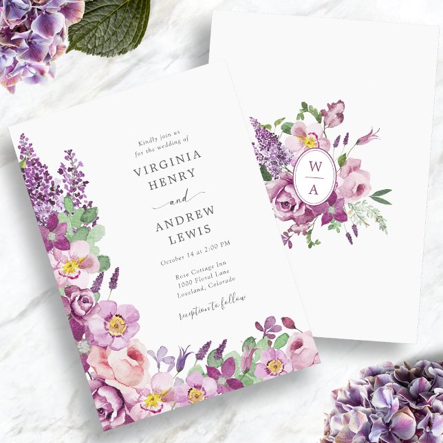 Watercolor Wildflower Purple Wedding Invitation (Watercolor Wildflower Purple Wedding Invitation
)