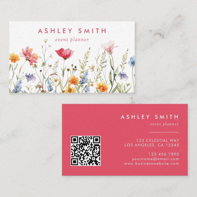 Watercolor Wildflower QR Code Business Card (Front/Back)
