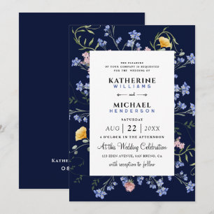 Watercolor Wildflower QR Code Details RSVP Wedding Invitation