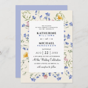 Watercolor Wildflower QR Code Details RSVP Wedding Invitation