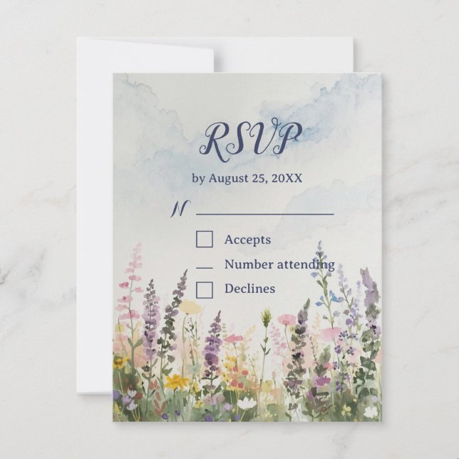 Watercolor Wildflower QR Code | Rustic Boho RSVP Card (Front)