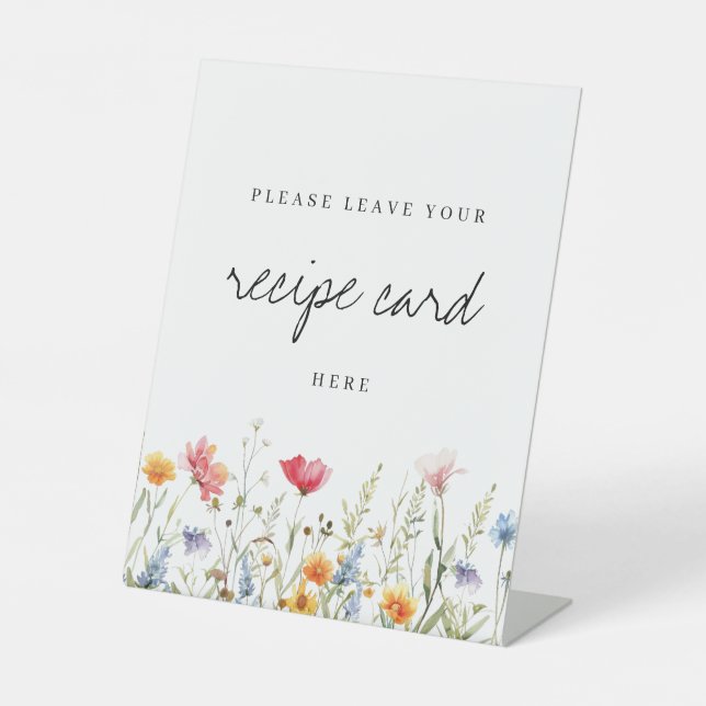Watercolor Wildflower Recipe Card Pedestal Sign (Front)