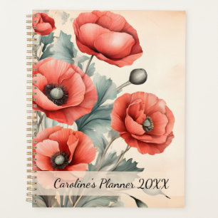 Watercolor Wildflower Red Poppies Summer Planner