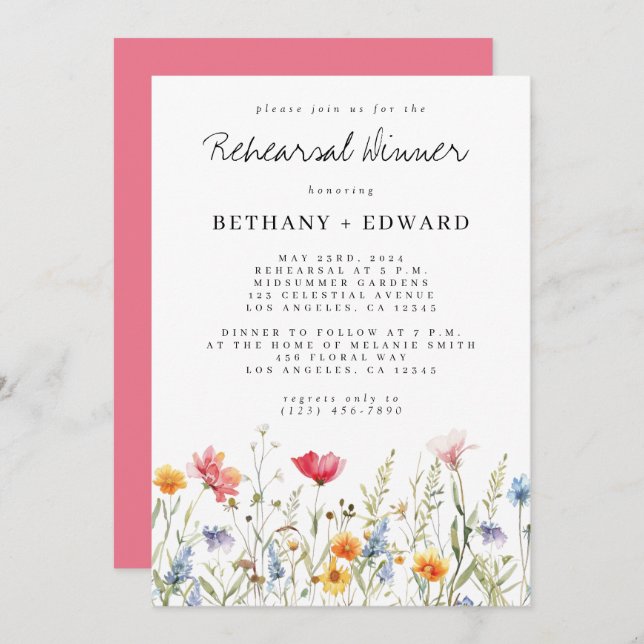 Watercolor Wildflower Rehearsal Dinner Invitation (Front/Back)