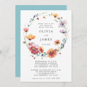 Watercolor Wildflower Rehearsal Dinner Invitation