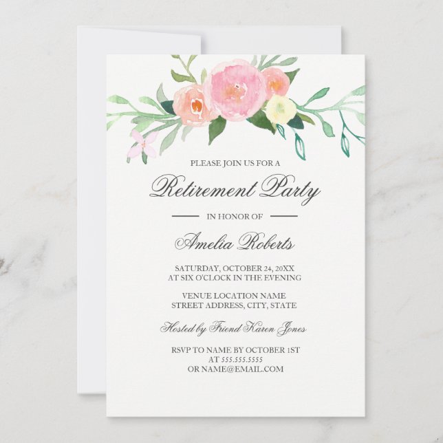 Watercolor Wildflower Retirement Party Invitation (Front)