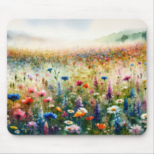 Watercolor Wildflower Scenic Landscape Mouse Pad