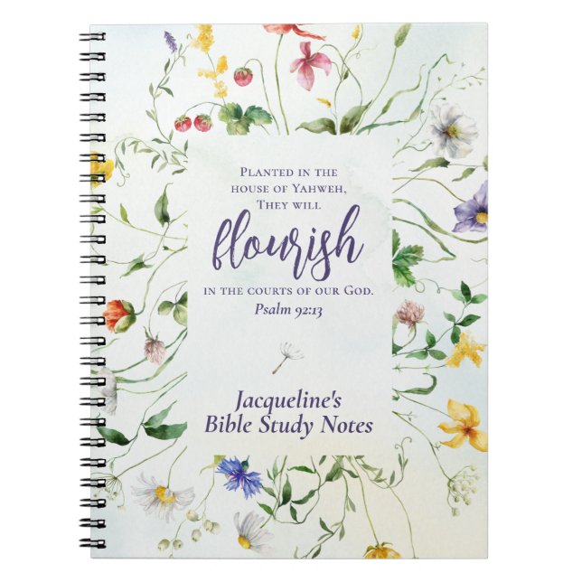 Watercolor Wildflower Scripture Personalised Notebook (Front)