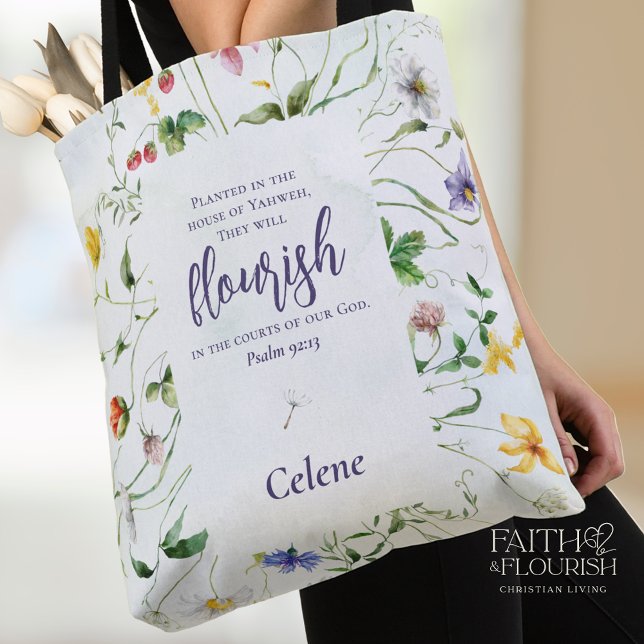 Watercolor Wildflower Scripture Personalised Tote Bag (Creator Uploaded)