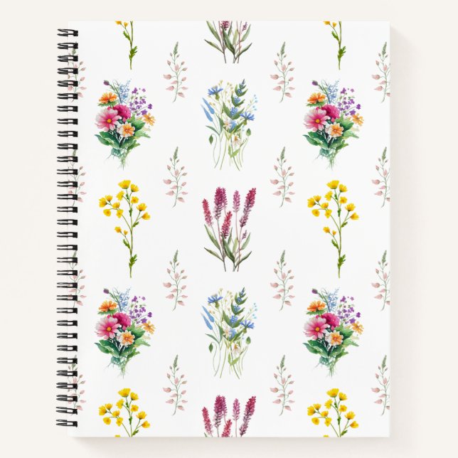 Watercolor Wildflower Seamless Pattern Notebook (Front)