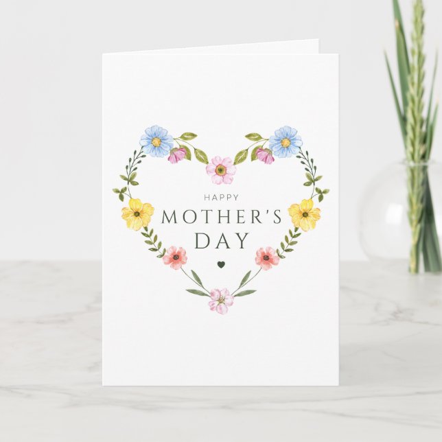 Watercolor Wildflower Shaped Heart Mother's Day Card (Front)