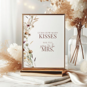 Watercolor Wildflower Shower How Many Kisses Game Poster