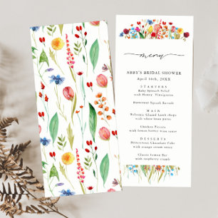 Watercolor Wildflower Split Frame Tall Menu Card