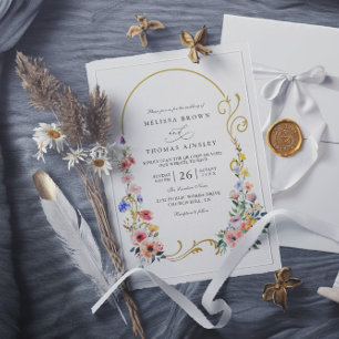 Watercolor Wildflower Spring Arch QR Code Wedding Invitation
