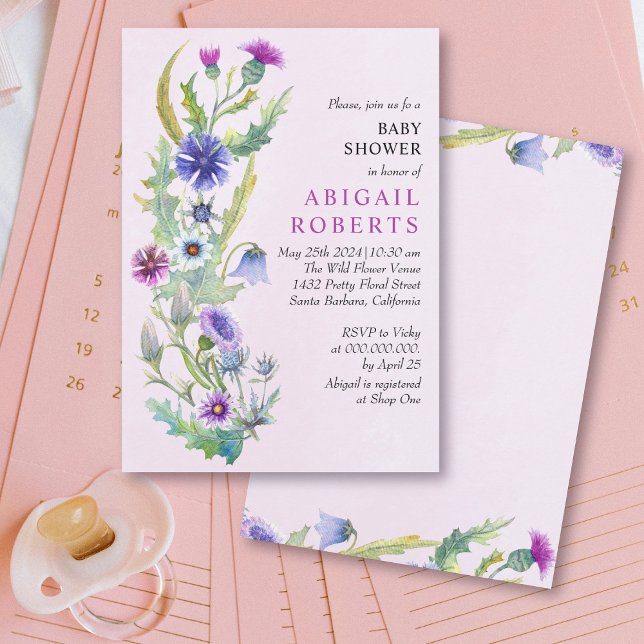 Watercolor wildflower Spring pink Baby Shower Invitation (Creator Uploaded)