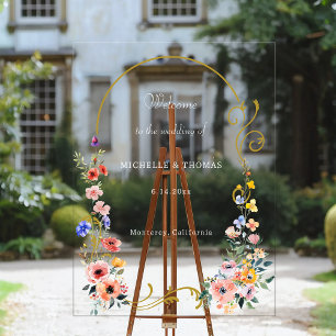 Watercolor Wildflower Spring Summer Arch Wedding Acrylic Sign