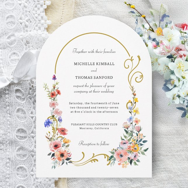 Watercolor Wildflower Spring Summer Arch Wedding Invitation (Creator Uploaded)