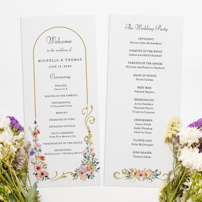 Watercolor Wildflower Spring Summer Arch Wedding Programme (Creator Uploaded)
