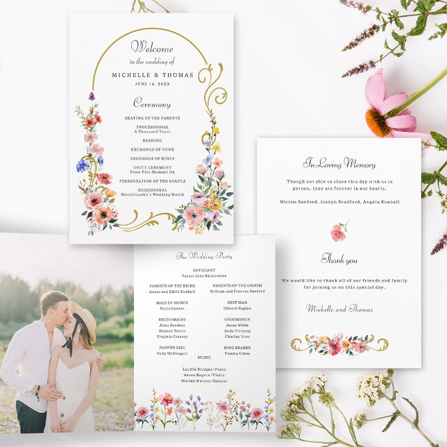 Watercolor Wildflower Spring Summer Arch Wedding Programme (Creator Uploaded)