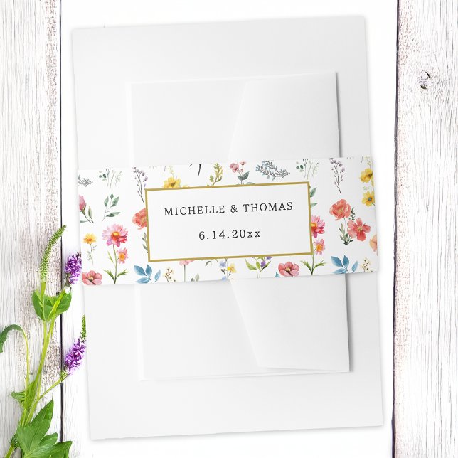 Watercolor Wildflower Spring Summer Wedding Invitation Belly Band (Creator Uploaded)