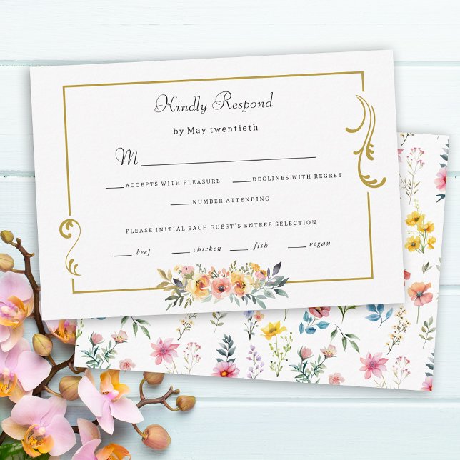 Watercolor Wildflower Spring Summer Wedding RSVP Card (Creator Uploaded)