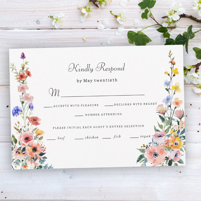 Watercolor Wildflower Spring Summer Wedding RSVP Card (Creator Uploaded)