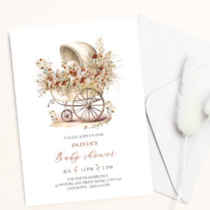 Watercolor wildflower stroller pram Baby Shower Invitation