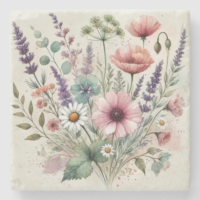 Watercolor Wildflower Stylish Spring & Summer  Stone Coaster (Front)