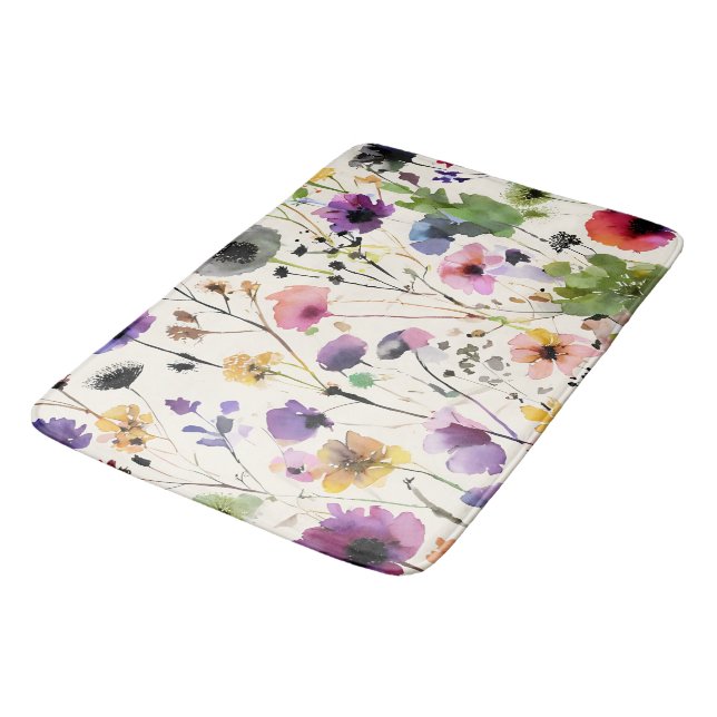 Watercolor wildflower symphony bath mat (Angled)