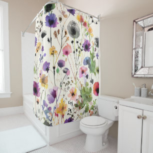 Watercolor wildflower symphony shower curtain