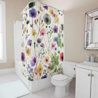 Watercolor wildflower symphony shower curtain