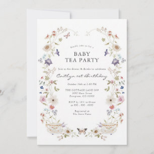 Watercolor Wildflower Tea Party Baby Shower Invitation