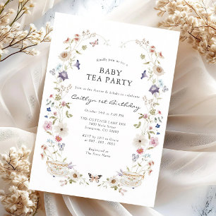 Watercolor Wildflower Tea Party Baby Shower Invitation