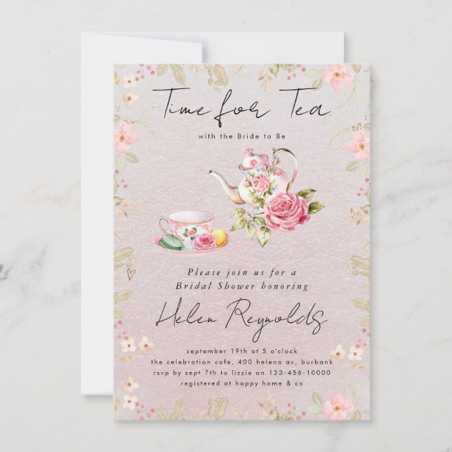 Watercolor Wildflower Tea Party Bridal Shower Announcement (Front)