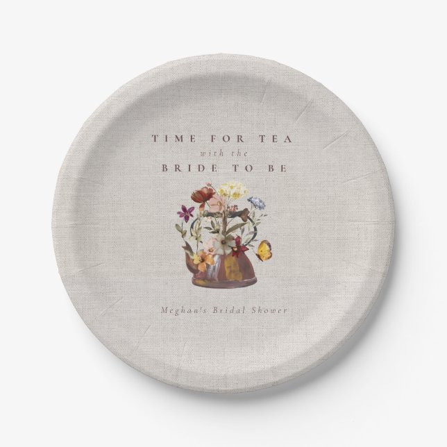 Watercolor Wildflower Tea Party Bridal Shower Paper Plate (Front)