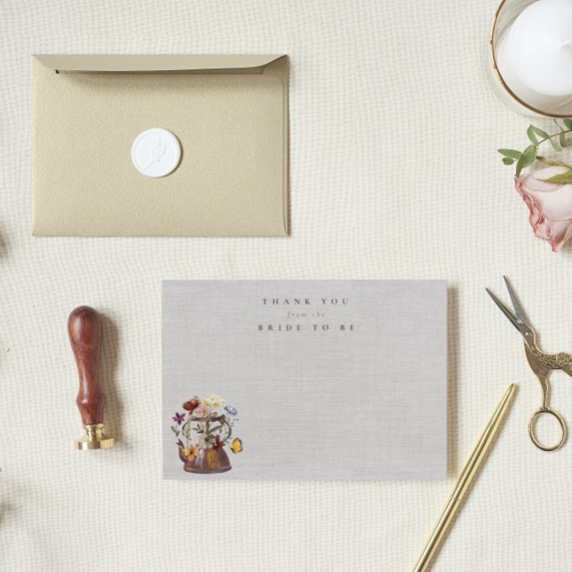 Watercolor Wildflower Tea Party Bridal Shower Thank You Card (Creator Uploaded)