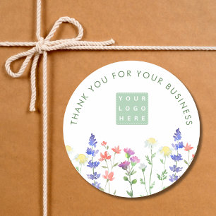 Watercolor Wildflower Thank You For Your Business Classic Round Sticker