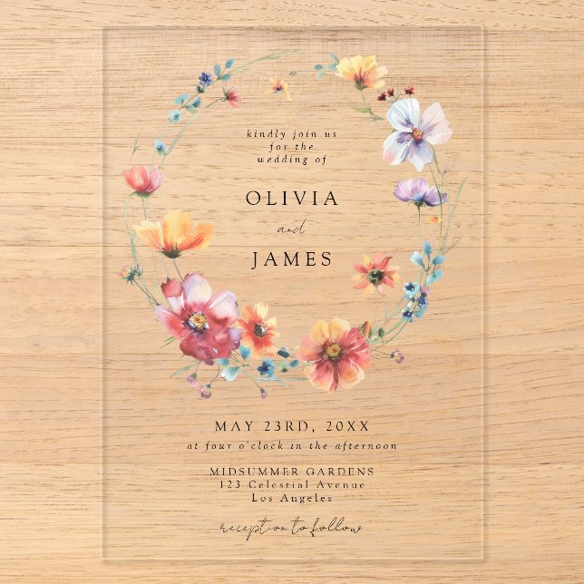 Watercolor Wildflower Wedding Acrylic Invitations (Front)
