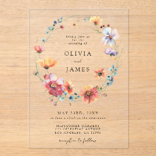 Watercolor Wildflower Wedding Acrylic Invitations