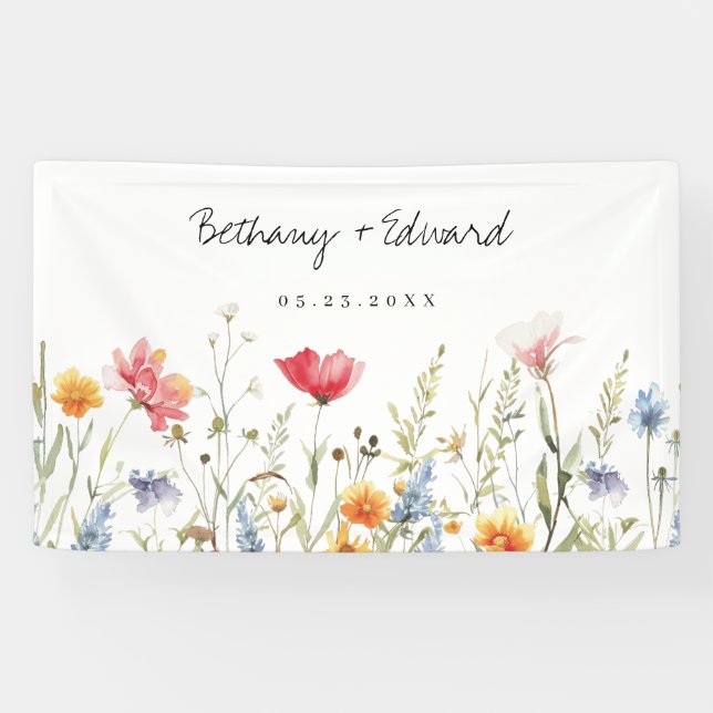 Watercolor Wildflower Wedding Banner (Horizontal)