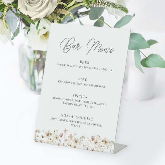 Watercolor Wildflower Wedding Bar Menu Pedestal Sign (Creator Uploaded)