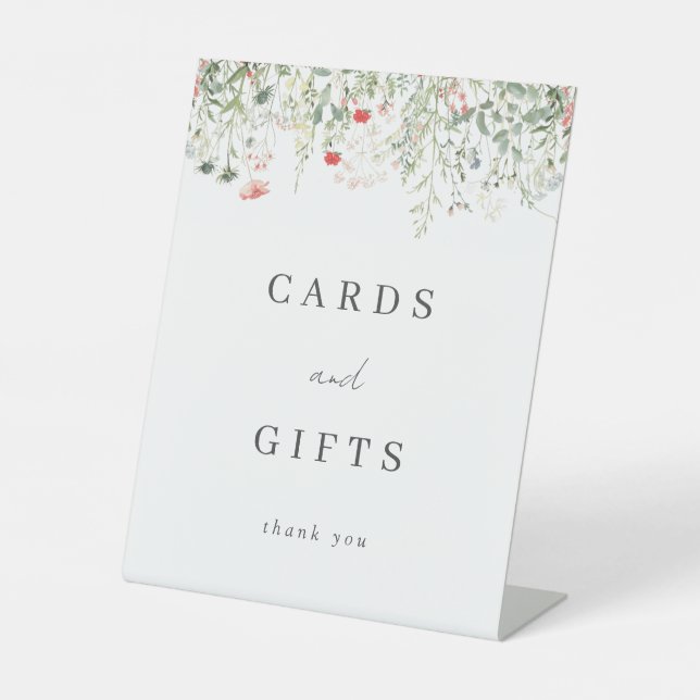 Watercolor Wildflower Wedding Cards and Gifts Pedestal Sign (Front)