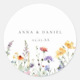 Watercolor Wildflower Wedding Classic Round Sticker