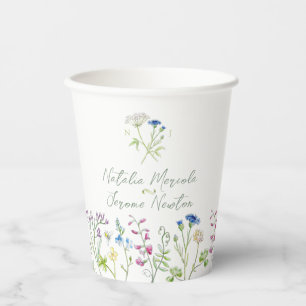 Watercolor wildflower wedding colorful floral paper cups