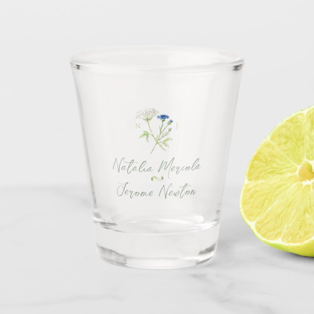 Watercolor wildflower wedding colorful floral shot glass (Front)