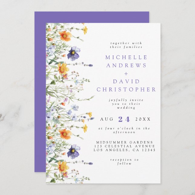 Watercolor Wildflower Wedding Invitation (Front/Back)